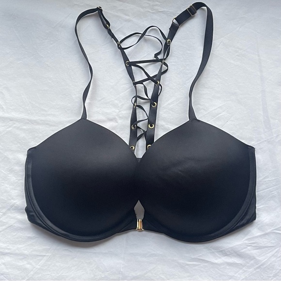 Victoria's Secret Other - Victoria's Secret 34DD Very Sexy Push Up Bra Black Front Close Laceup Racerback